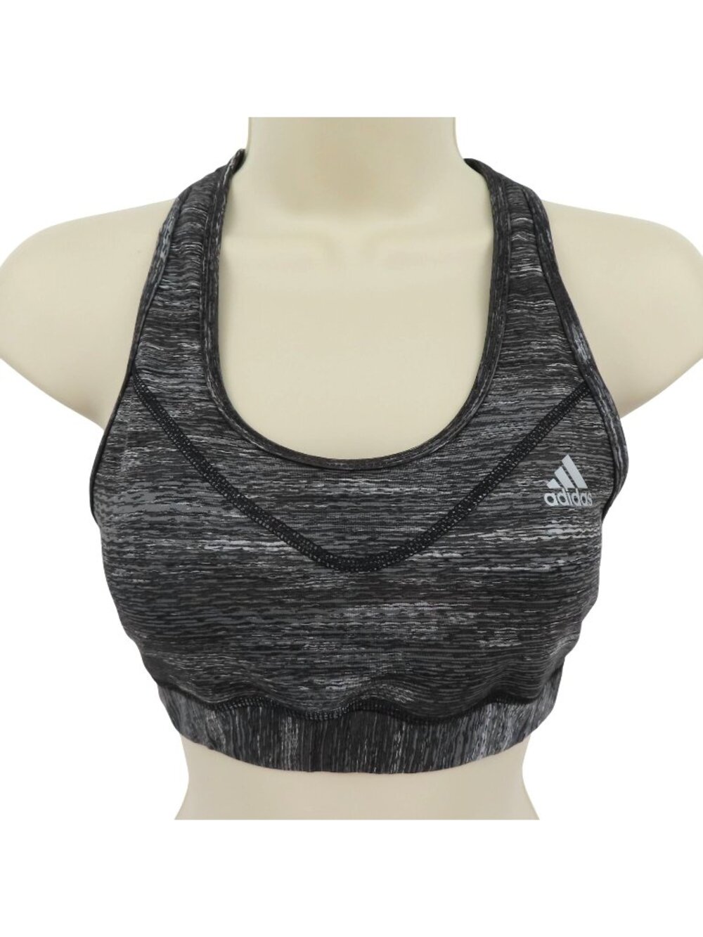 Adidas Women Small Black Grey Marled Sports Bra Wireless TechFit Climalite